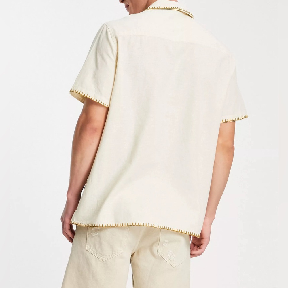 ASOS DESIGN relaxed revere shirt in linen mix with embroidered border Men’s SZ L - Picture 13 of 15